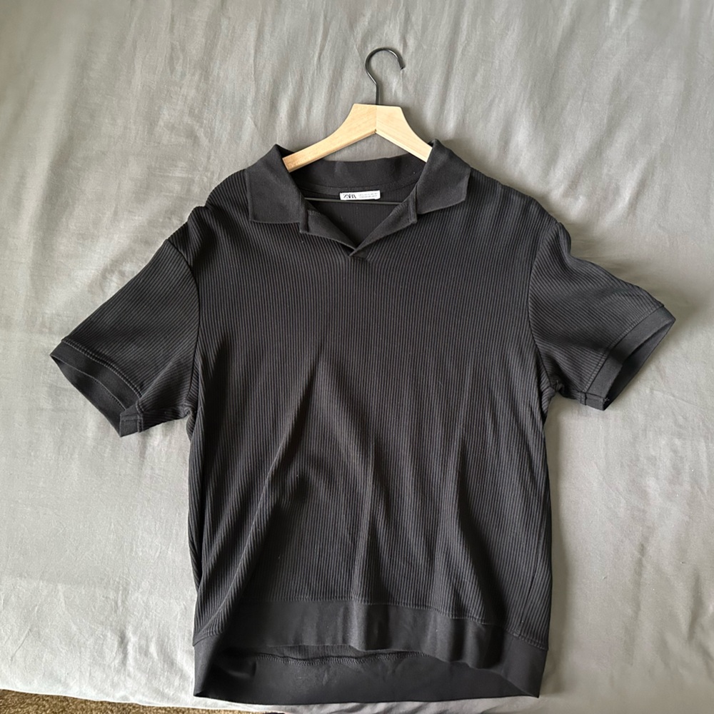 Zara Black Fitted Polo T-Shirt